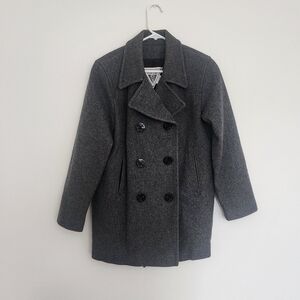 Marvin Richards Double Breasted Wool Blend Gray Peacoat size 6P USA Made
